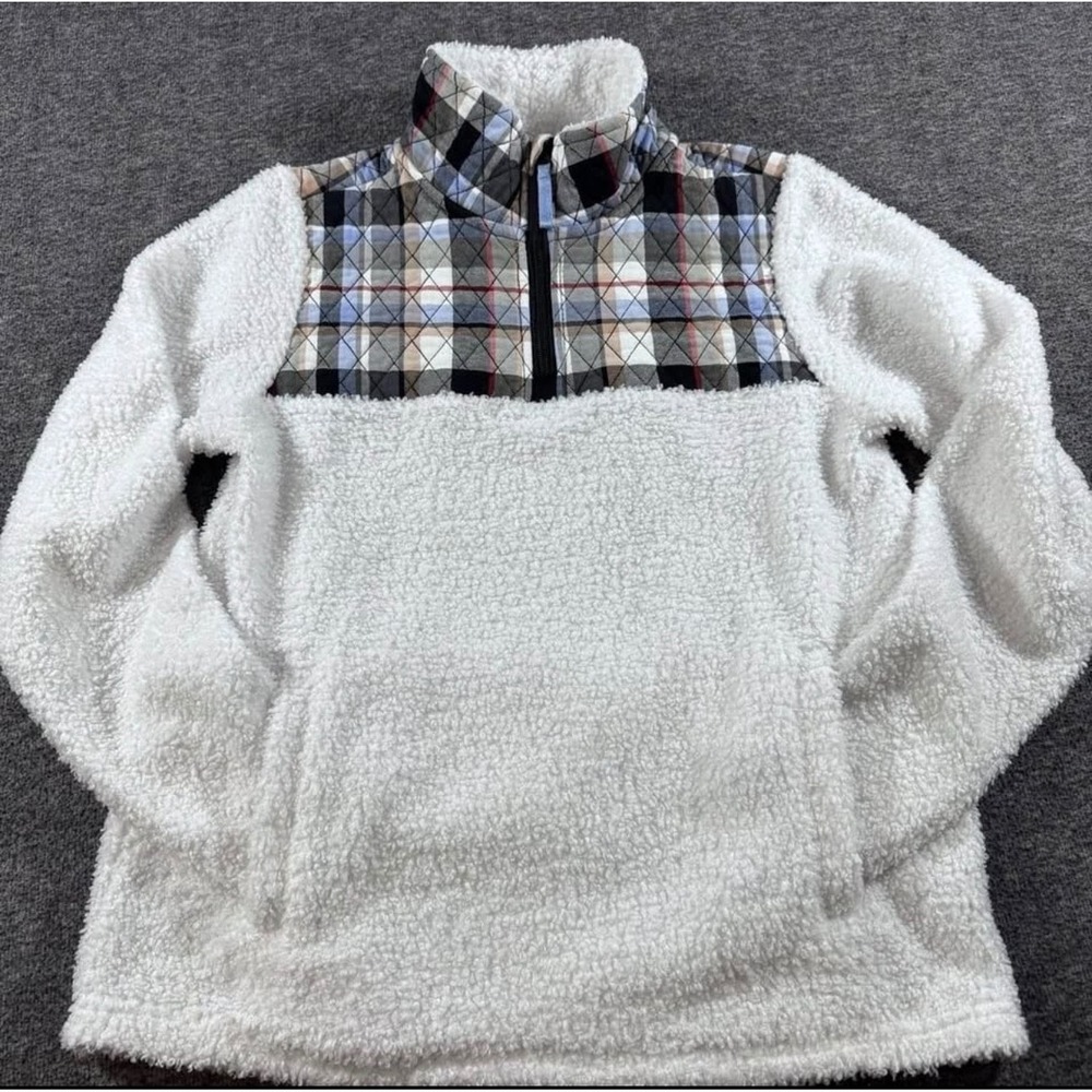 Vera Bradley Womens White Sherpa Fleece Plaid Quilted Half Zip Pullover Small - Picture 1 of 8